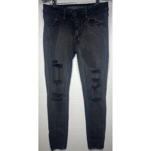 American Eagle Jeans Women's 6 Reg Super Super Stretch‎ Jegging Distressed Black
